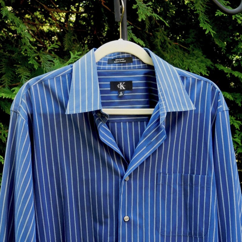 Calvin Klein Mens Pinstripe Cotton Dress Shirt - Picture 2 of 3
